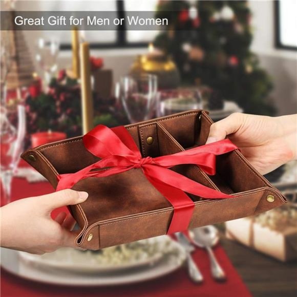 Valet Tray Desktop Storage Organizer – Removable 2 Compartments Catchall Tray - Picture 2 of 6